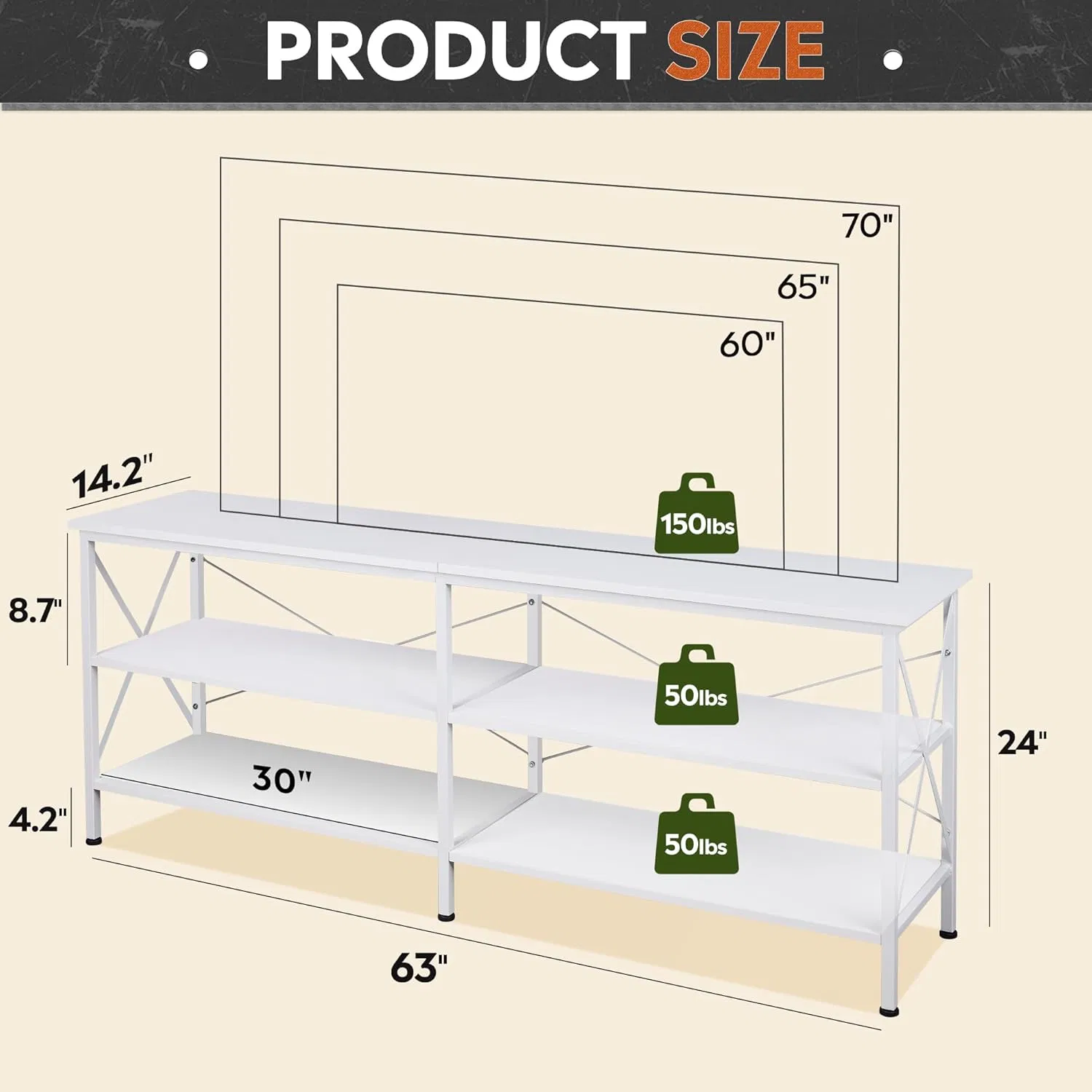 Home Entertainment Center TV Media Console with 3-Tier Storage Shelves
