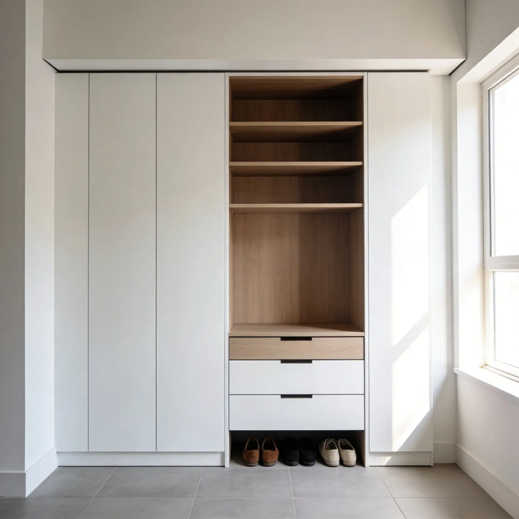 Modern Entryway Shoe Bench with Coat Rack and Storage Cabinet