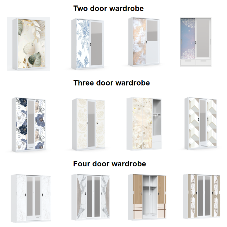 Lemari Pakaian Besi 2 Pintu Manufacturer Supply Bedroom Wardrobe with Sliding Door