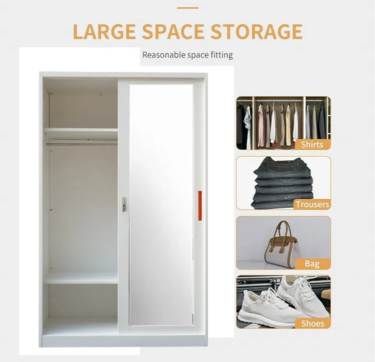 Lemari Pakaian Besi 2 Pintu Manufacturer Supply Bedroom Wardrobe with Sliding Door