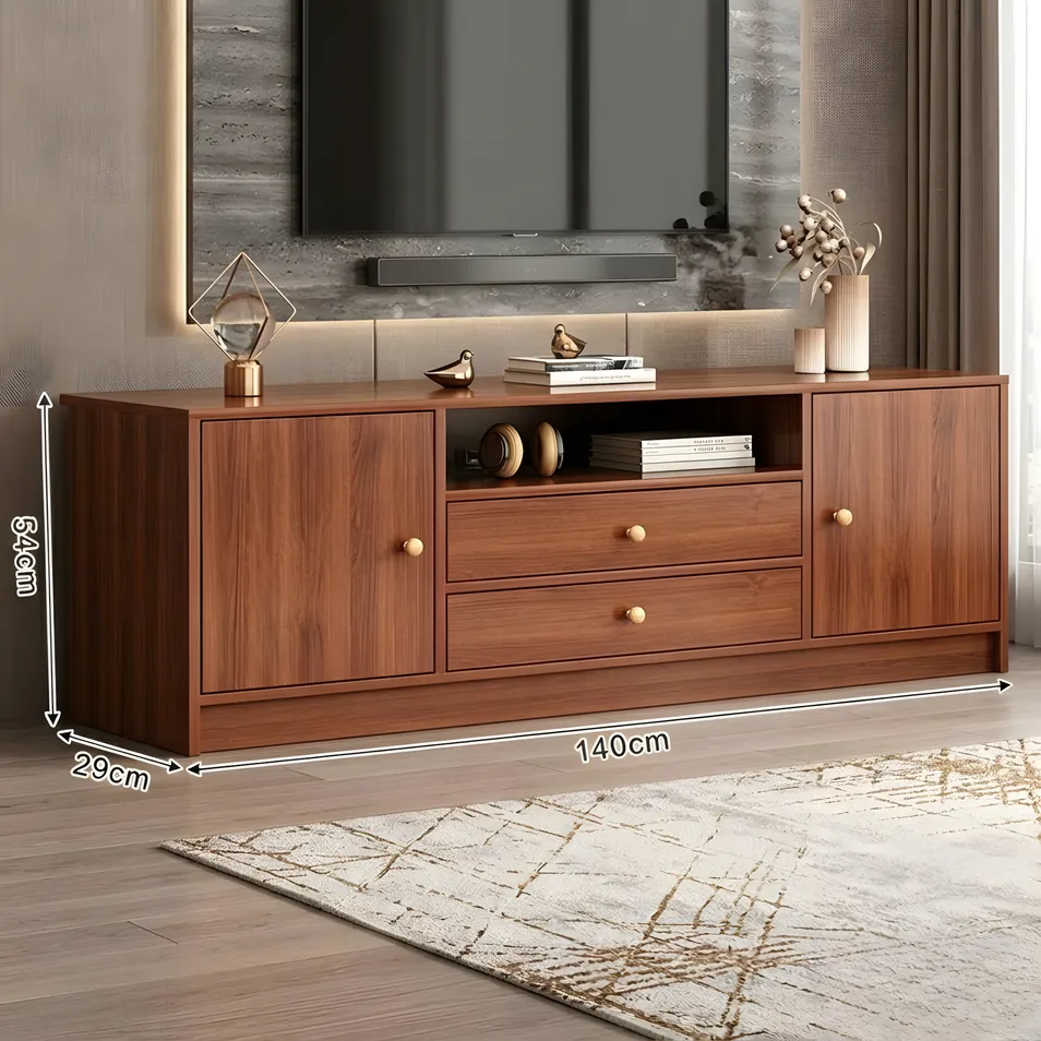 Wooden Media Console for Living Room with Spacious Storage Compartments