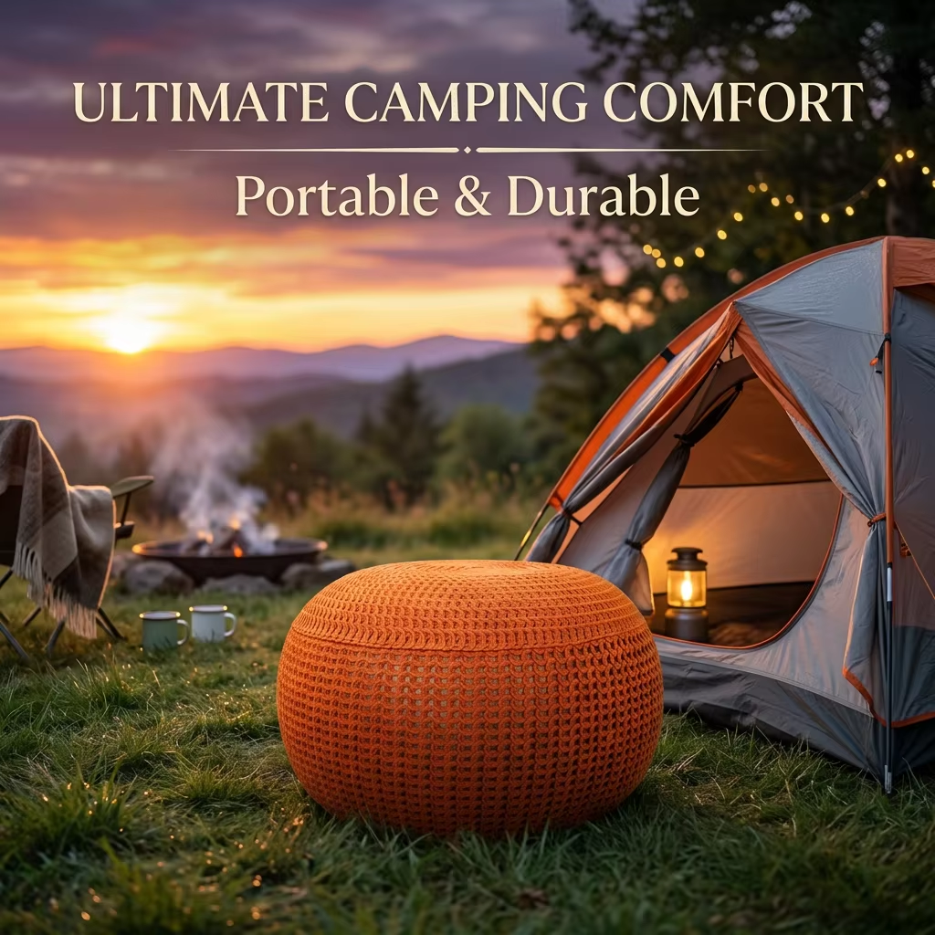 Knitted Stackable Foldable Pouf Ottoman Adjustable Soft Multifunctional Portable Stool for Bedroom Apartment Entry & Outdoor Use