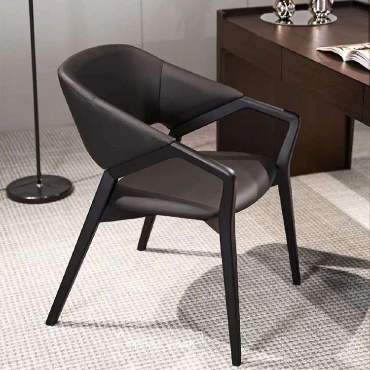 Italian Design Solid Ash Wood Dining Chair With Arms Retro High-End Backrest Chair For Villa &amp; Conference Room