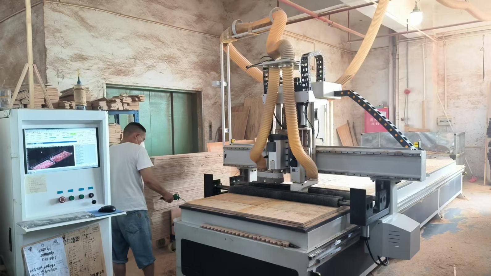 Wood cutting process at Hark Homes furniture factory