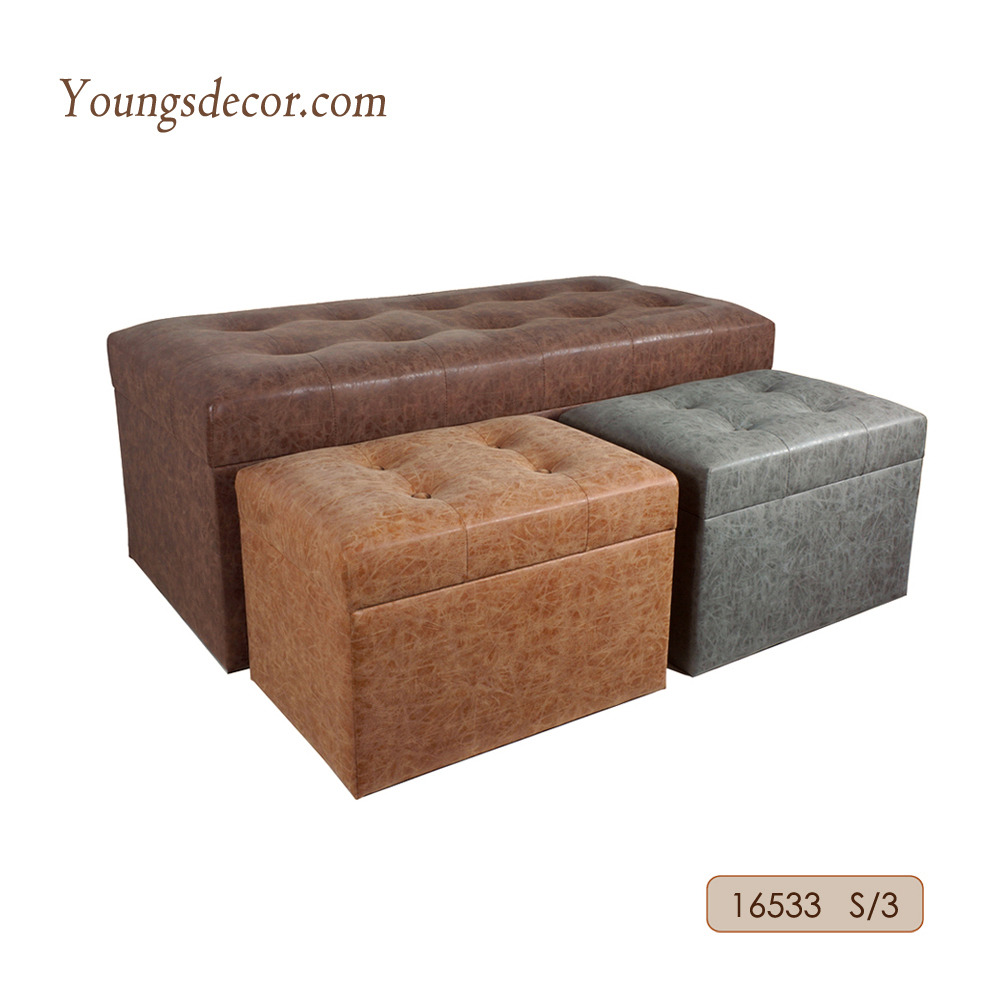 Vintage Wooden Multi-purpose Long Storage Ottoman Stool Set European Design for Bedroom Apartment Workshop Living Room Furniture