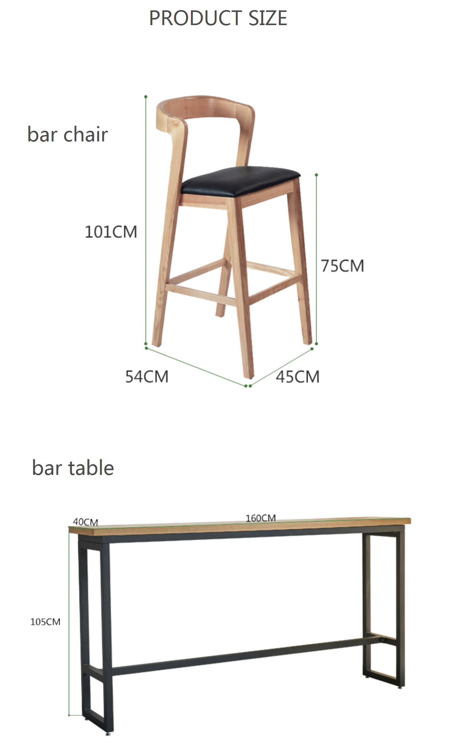 Modern Bar Chair Dimension Chart