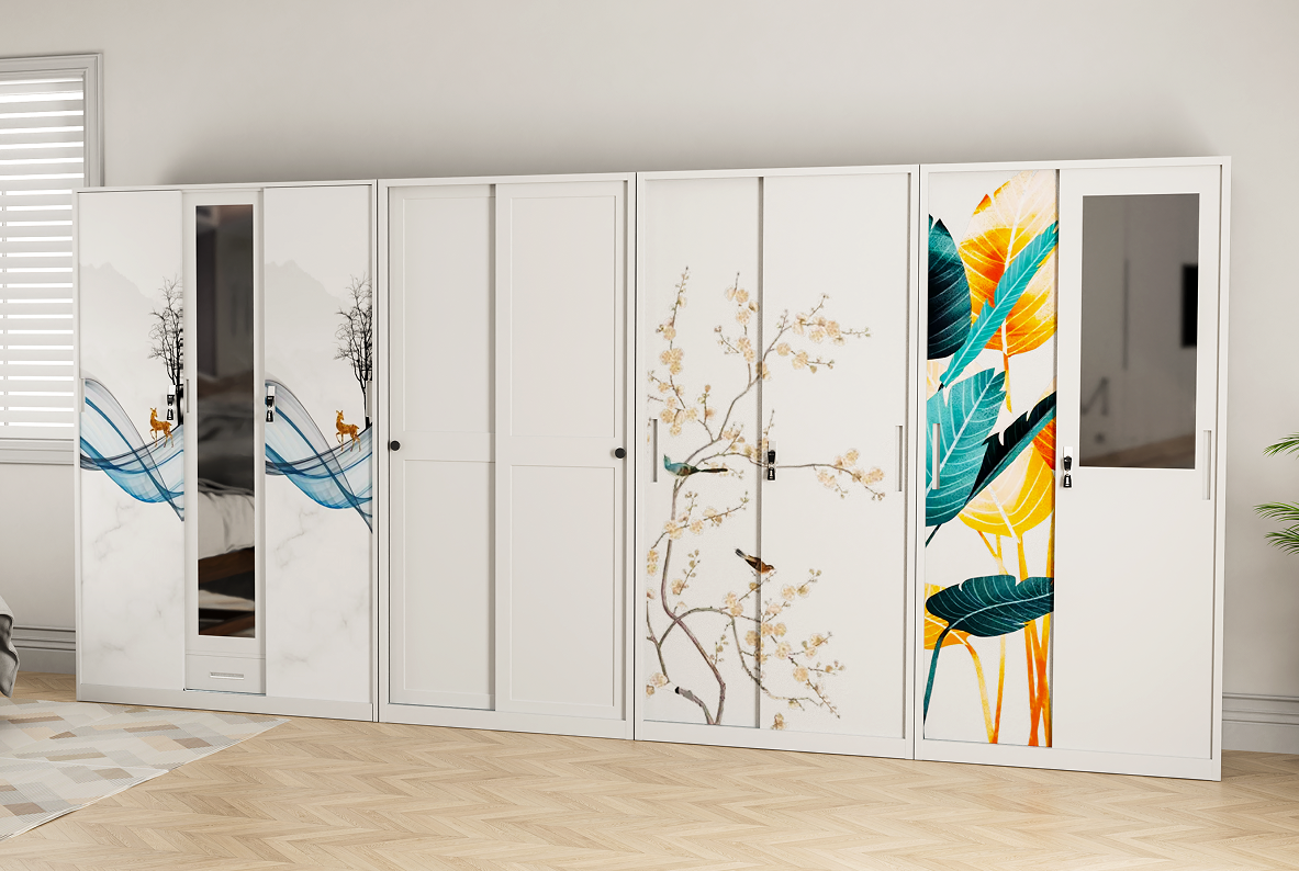 Lemari Pakaian Besi 2 Pintu Manufacturer Supply Bedroom Wardrobe with Sliding Door