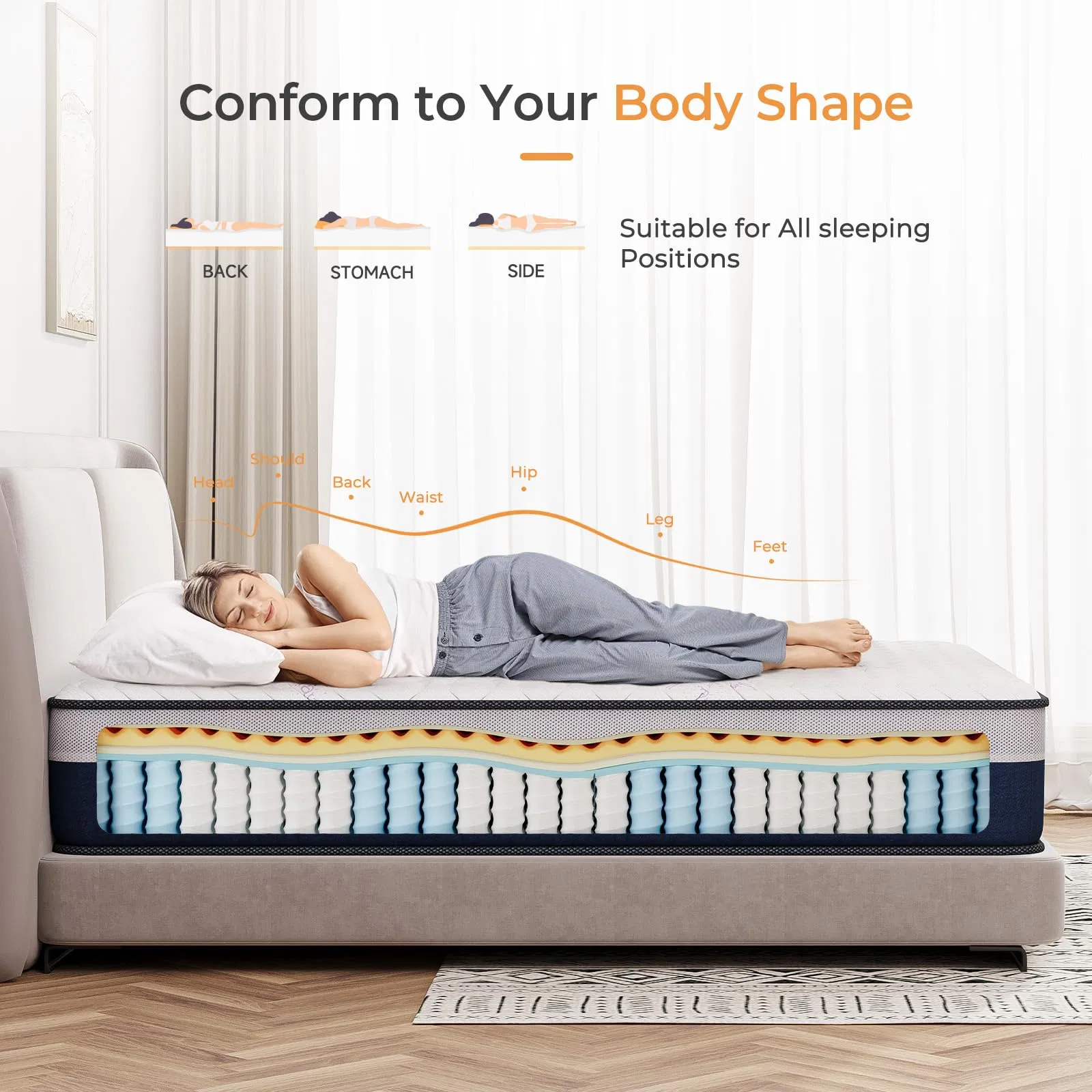 Twin Size Gel Memory Foam Pocket Springs Hybrid Mattress