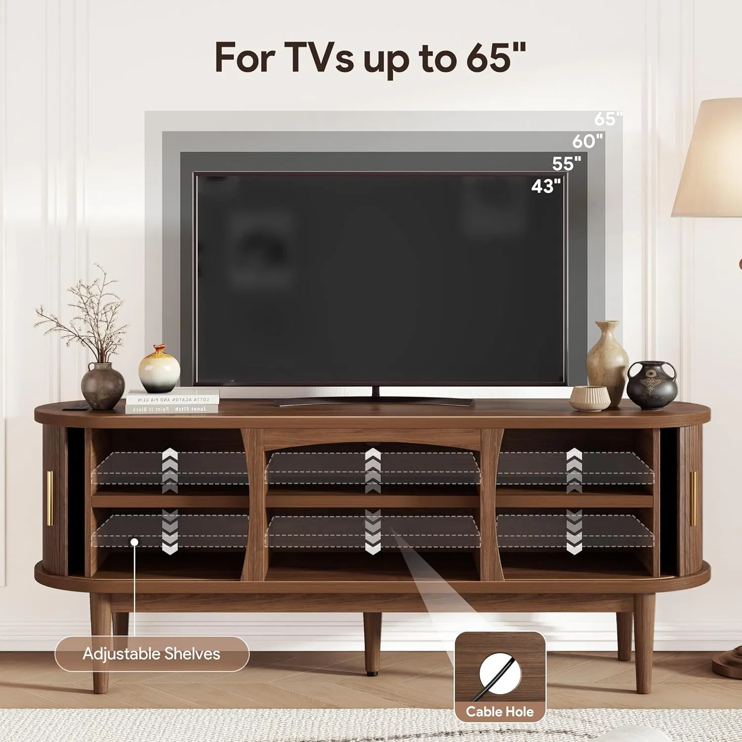 Elegant Walnut Color Media Console for Living Room TV