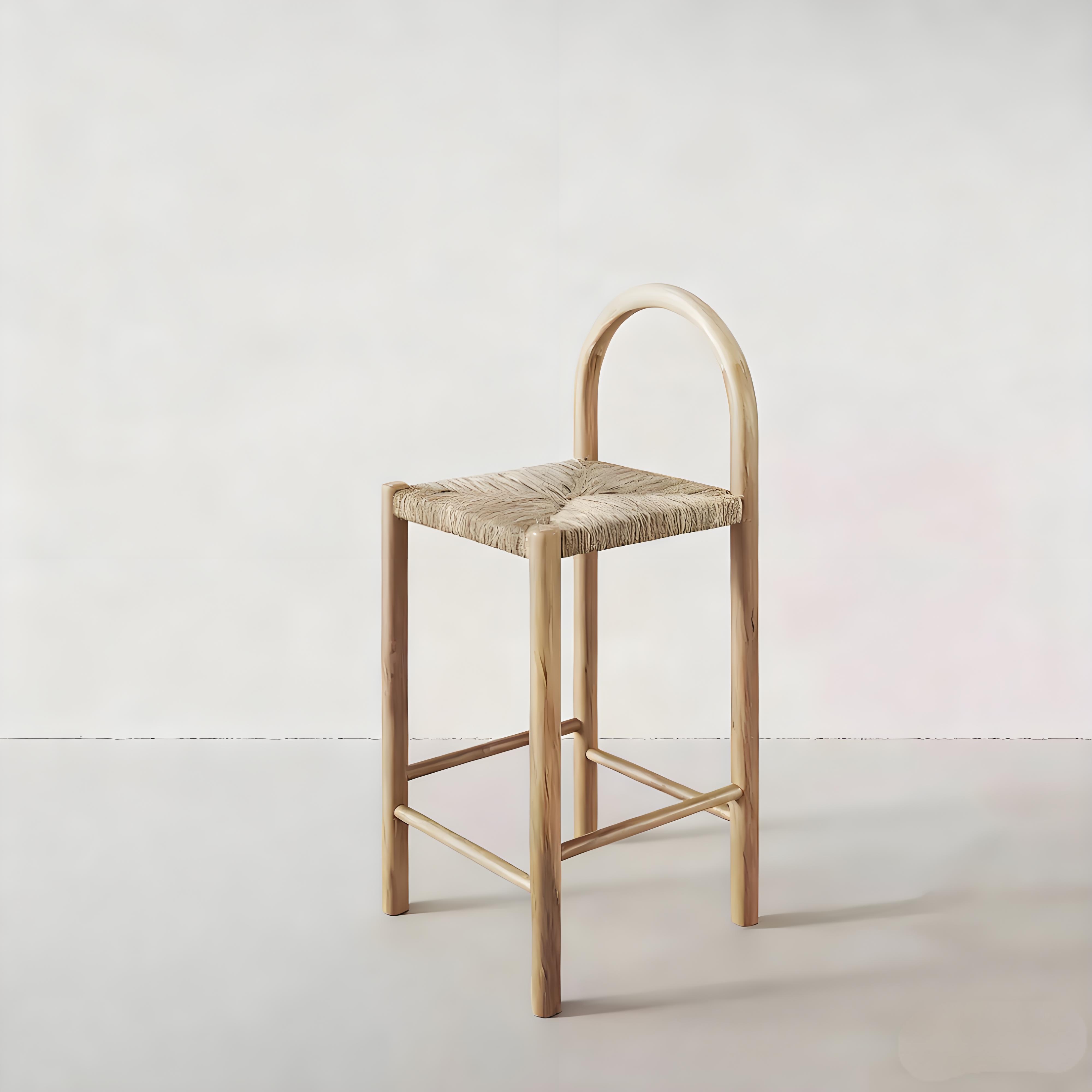 Designer-style Rattan-woven Solid Wood bar Stools, Vintage Chinese Style Island bar Stools