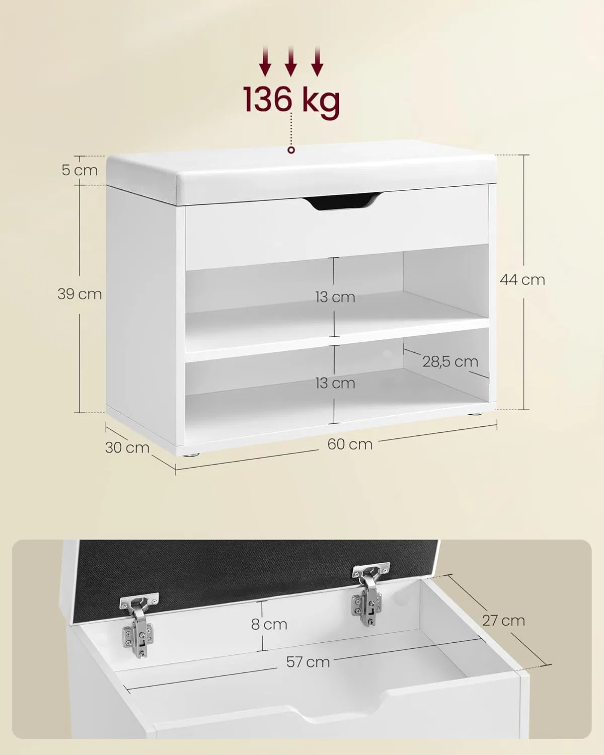 Eco-Friendly Storage Bench with Comfortable Cushion for Entryway