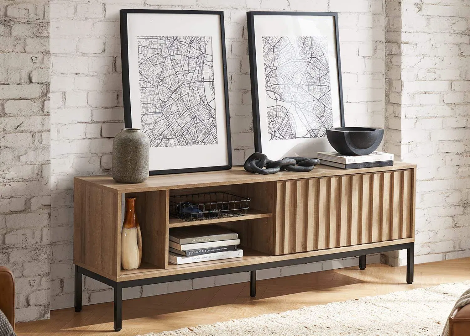 Large TV Stand- Modern Media Console with Storage Cabinets &Shelves