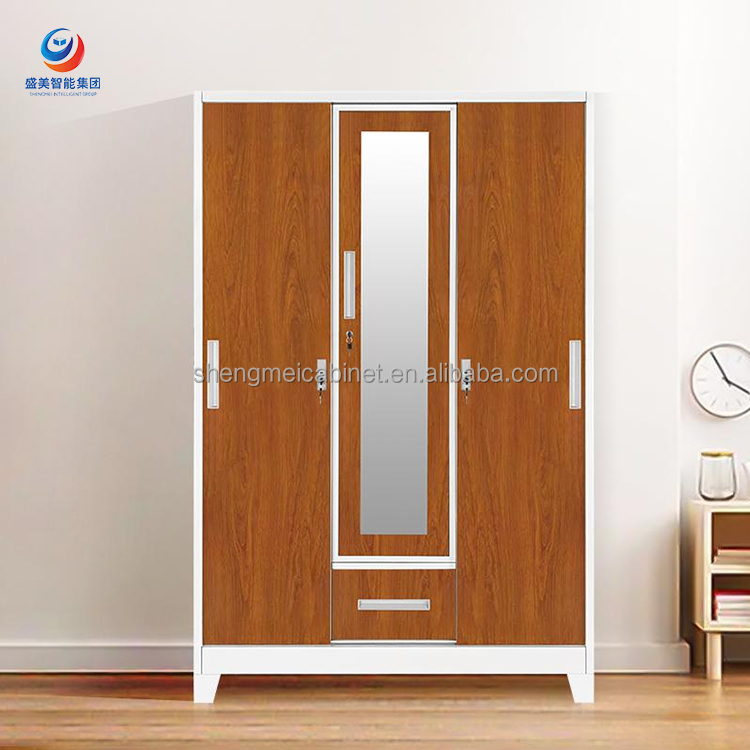 Freestanding Minimalist Large Capacity Steel Wardrobe Heavy Duty Metal Armoire 3 Shelves Waterproof Clothes Locker for Dorm