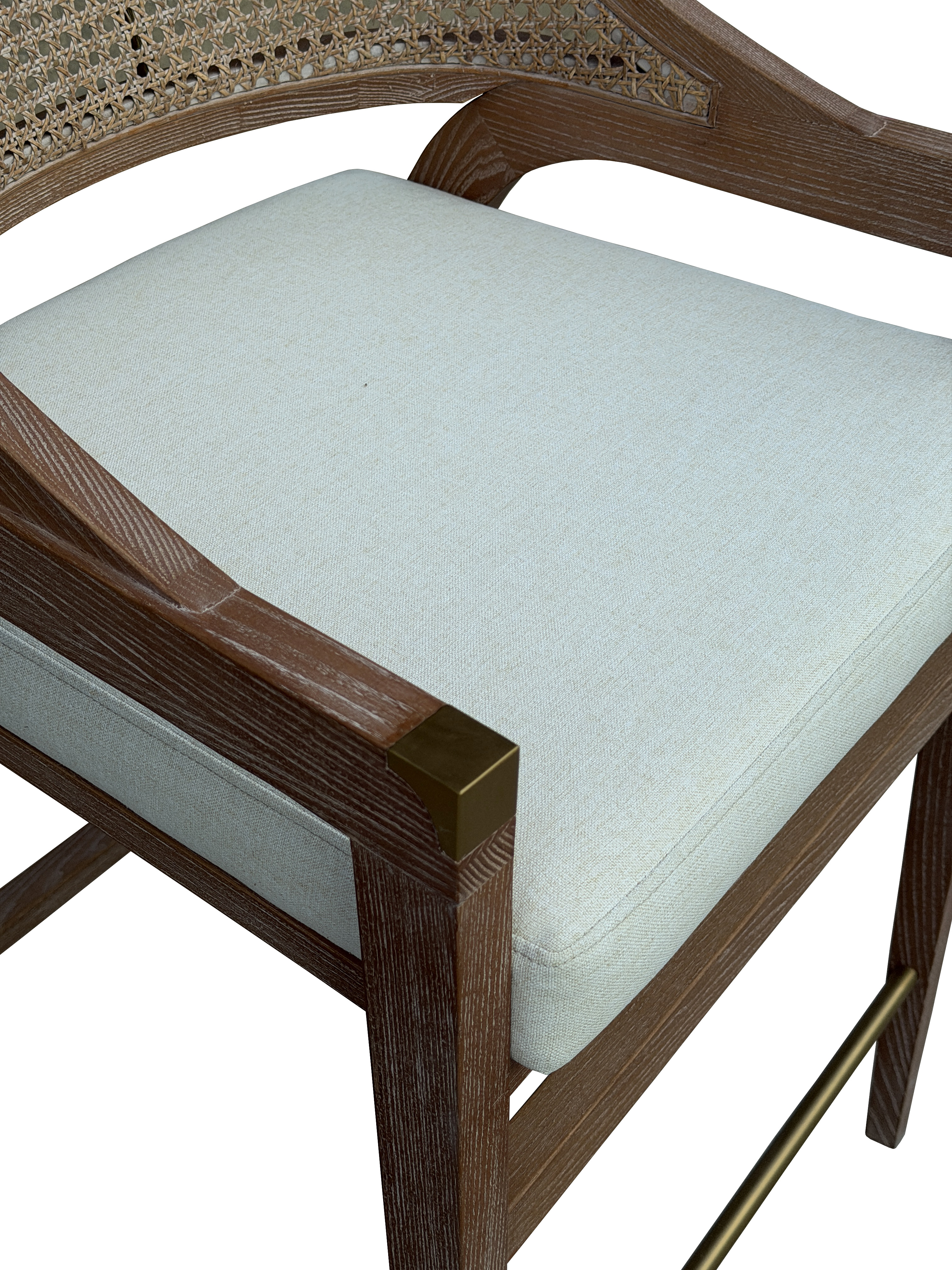 HLM105 Light Wood Rattan High-Back Solid Wood Bar Stool With Linen Cushion - High Leisure Chair For Restaurant &amp; Bar