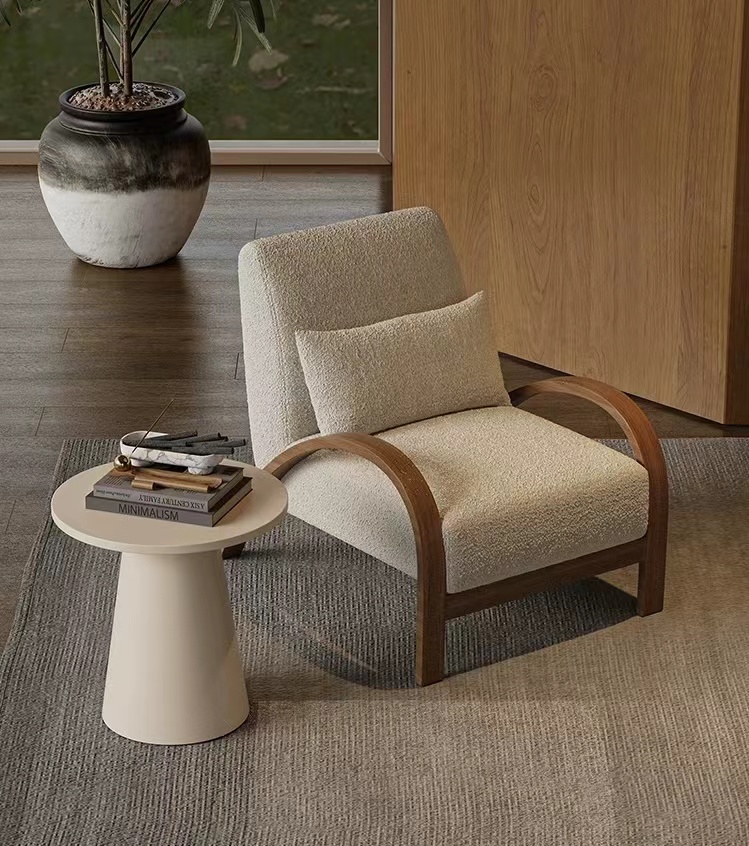 Nordic Modern Design Single Sofa Chair Tufted Fabric With Solid Wood Arm For Home Living Room Hotel Royal Lazy Single Chair