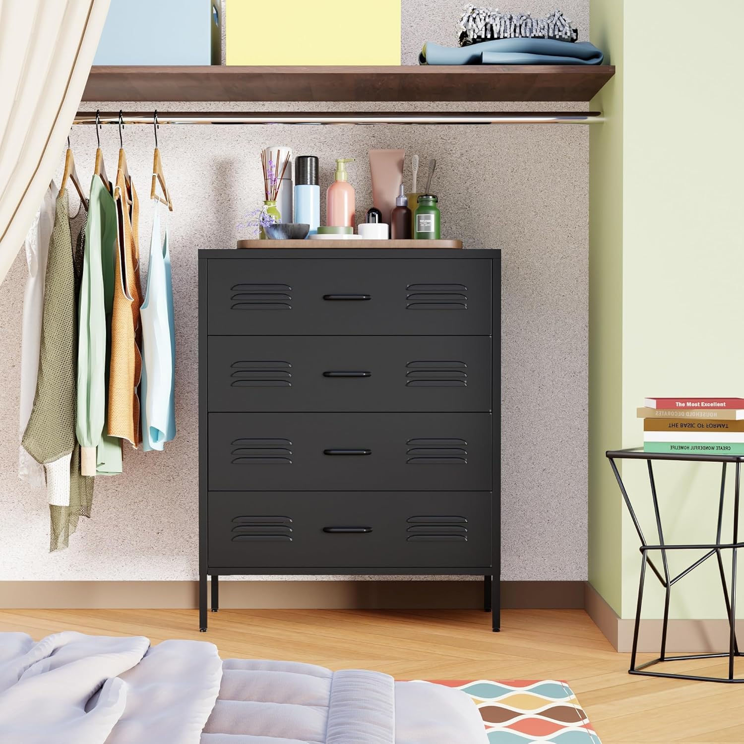 UCHANCE Black Other 4-Drawer Dresser Chest for Bedroom Office Living Room &amp; Entryway