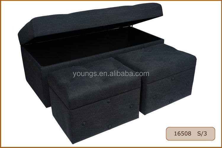 Vintage Wooden Multi-purpose Long Storage Ottoman Stool Set European Design for Bedroom Apartment Workshop Living Room Furniture