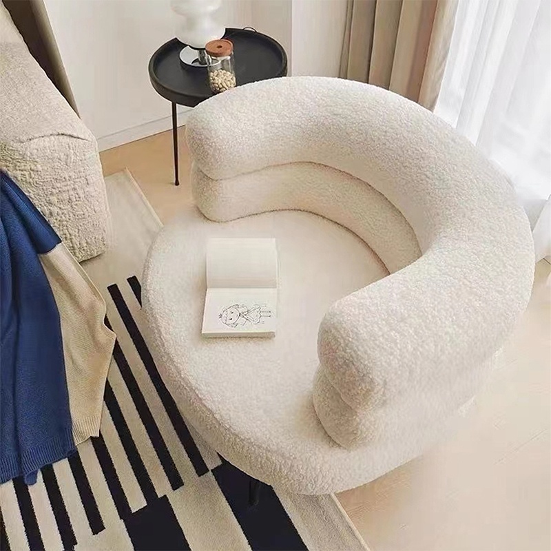 Designer New Elegant Home Furniture Round Boucle Arm Chair Living Room Modern Hotel Velvet Accent Chair Luxury Single Sofa Chair