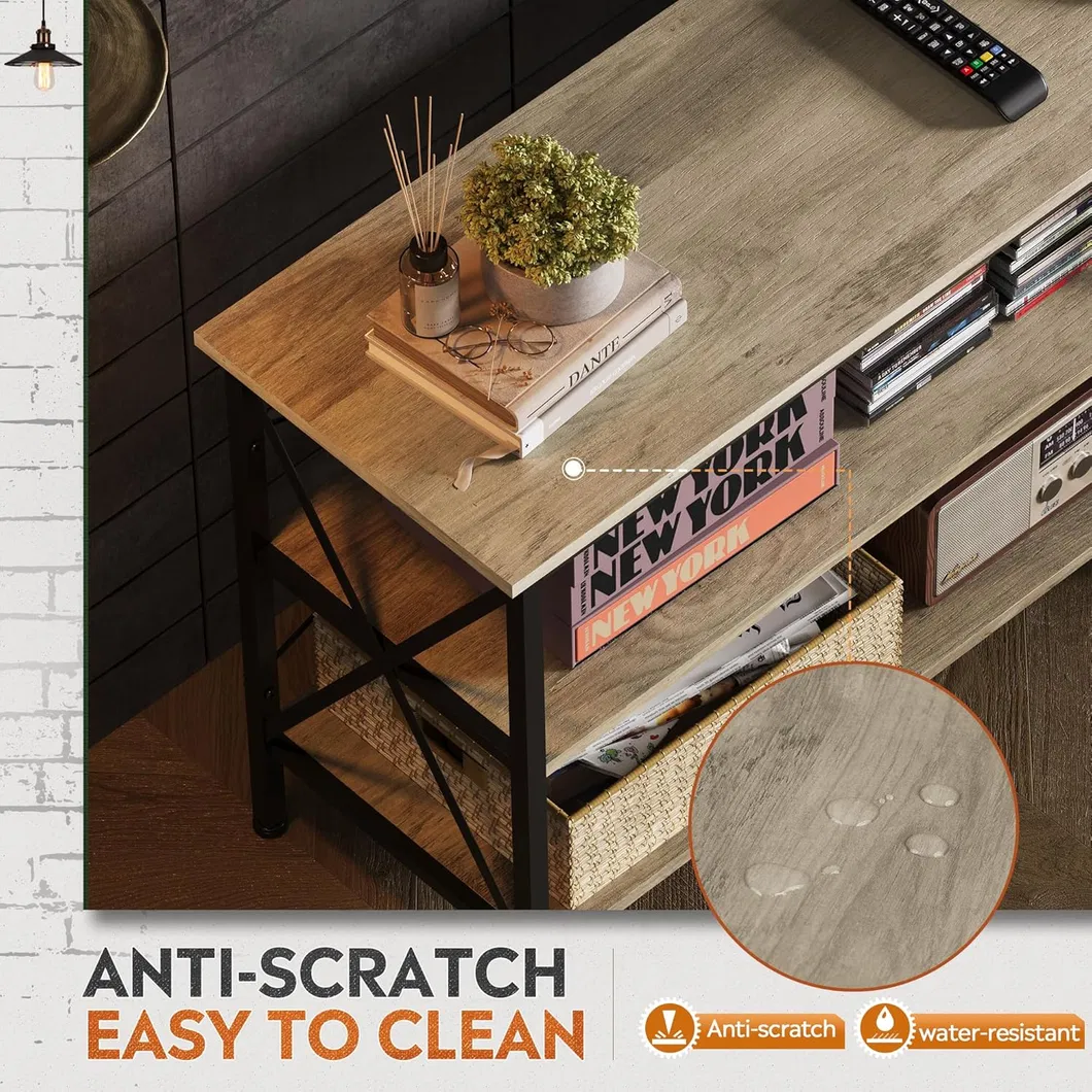 TV Media Console with 3-Tier Storage Shelves for Living Room and Bedroom