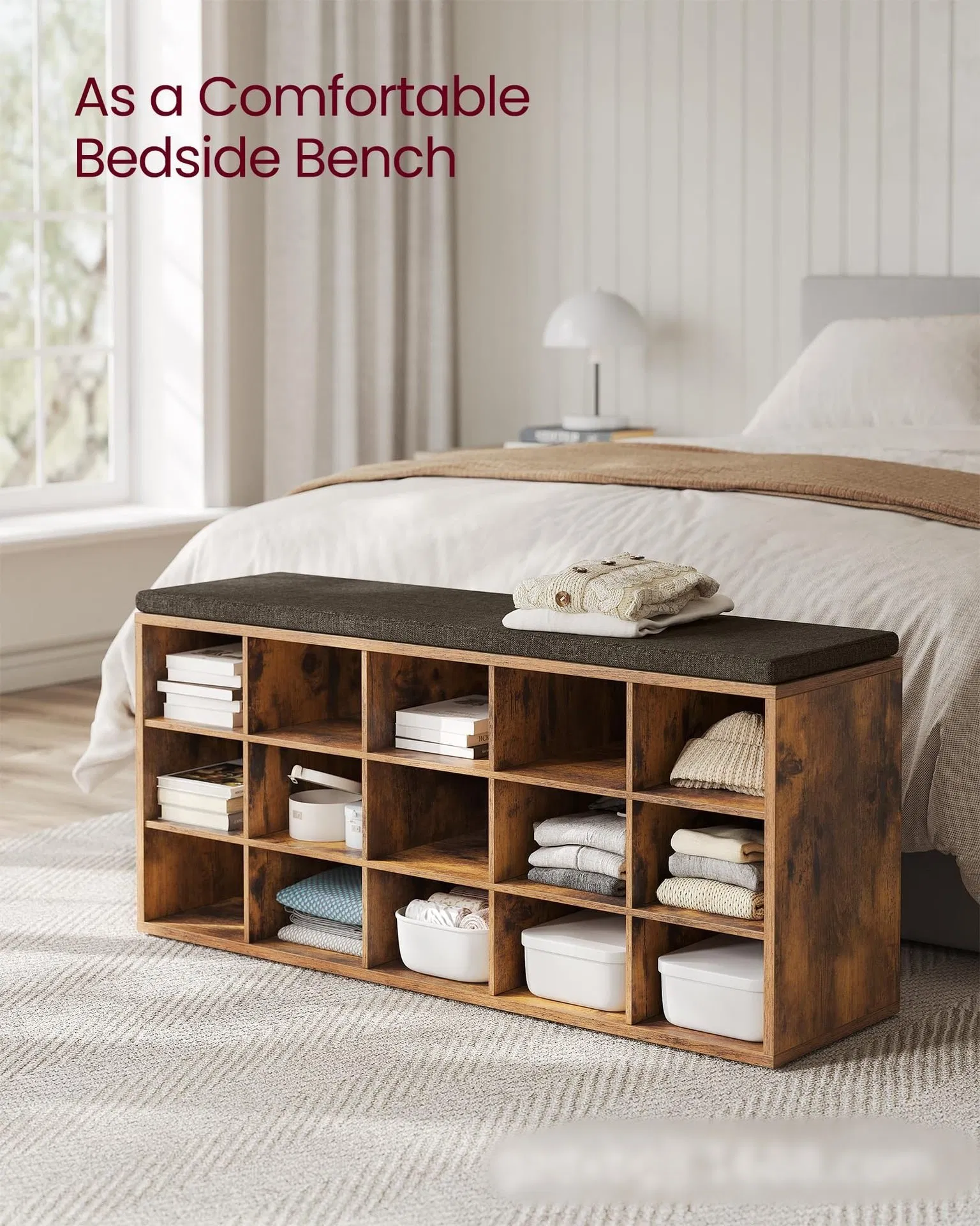 Wooden Shoe Storage Bench with Cushion Entryway Seat Shoe Rack for Living Room