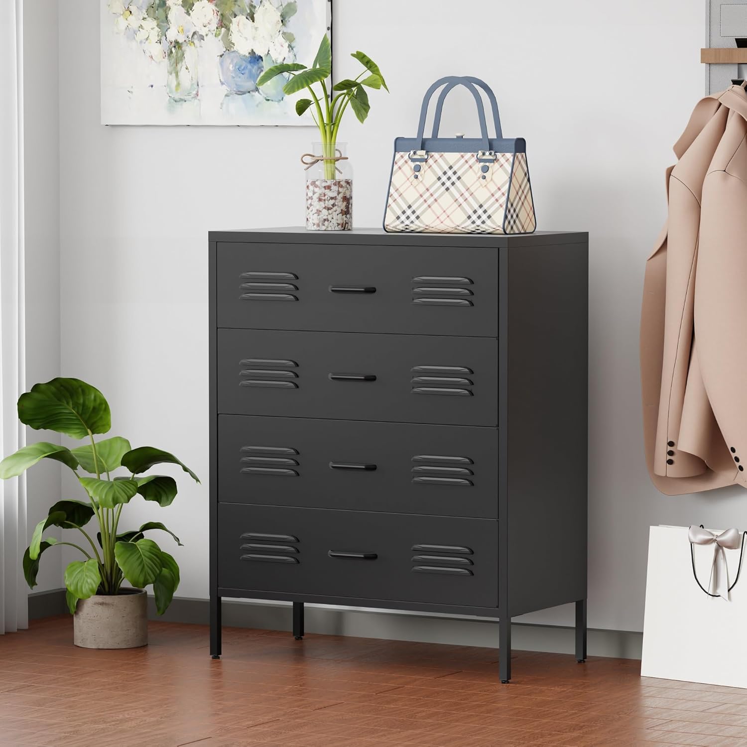UCHANCE Black Other 4-Drawer Dresser Chest for Bedroom Office Living Room &amp; Entryway