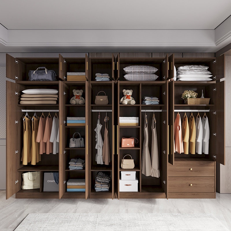 Modern Simple MDF Wooden Wardrobe Bedroom Storage Cabinet Small Apartment Economical Swing Door Armoire Furniture