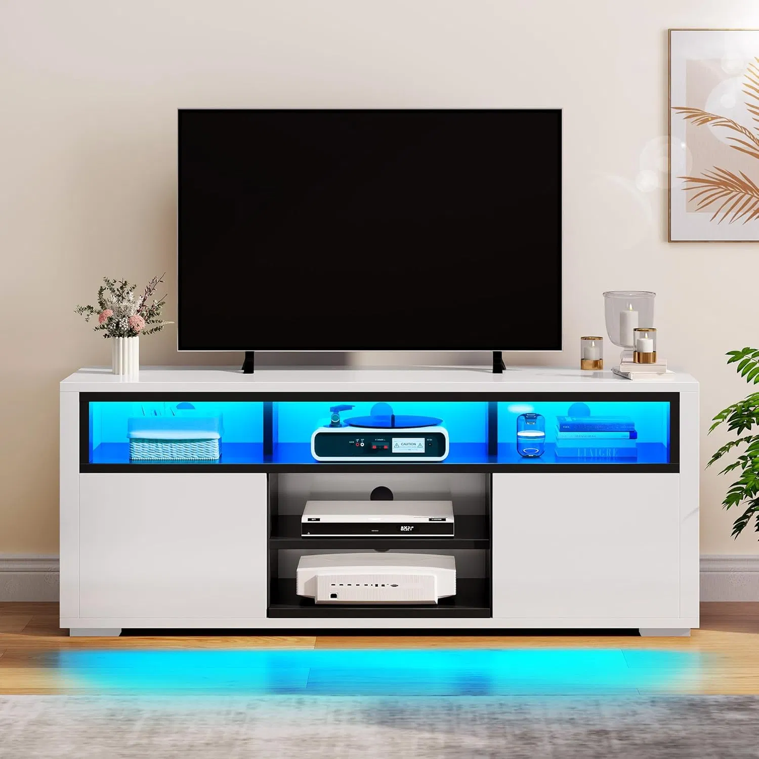 Modern High Glossy Wood TV Console Table for Home Living Room Gaming Media Stand