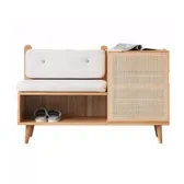 Natural Bamboo Shoe Rack Entryway Shoe Storage with Storage Cabinet Shelf Shoe Bench with Cushion