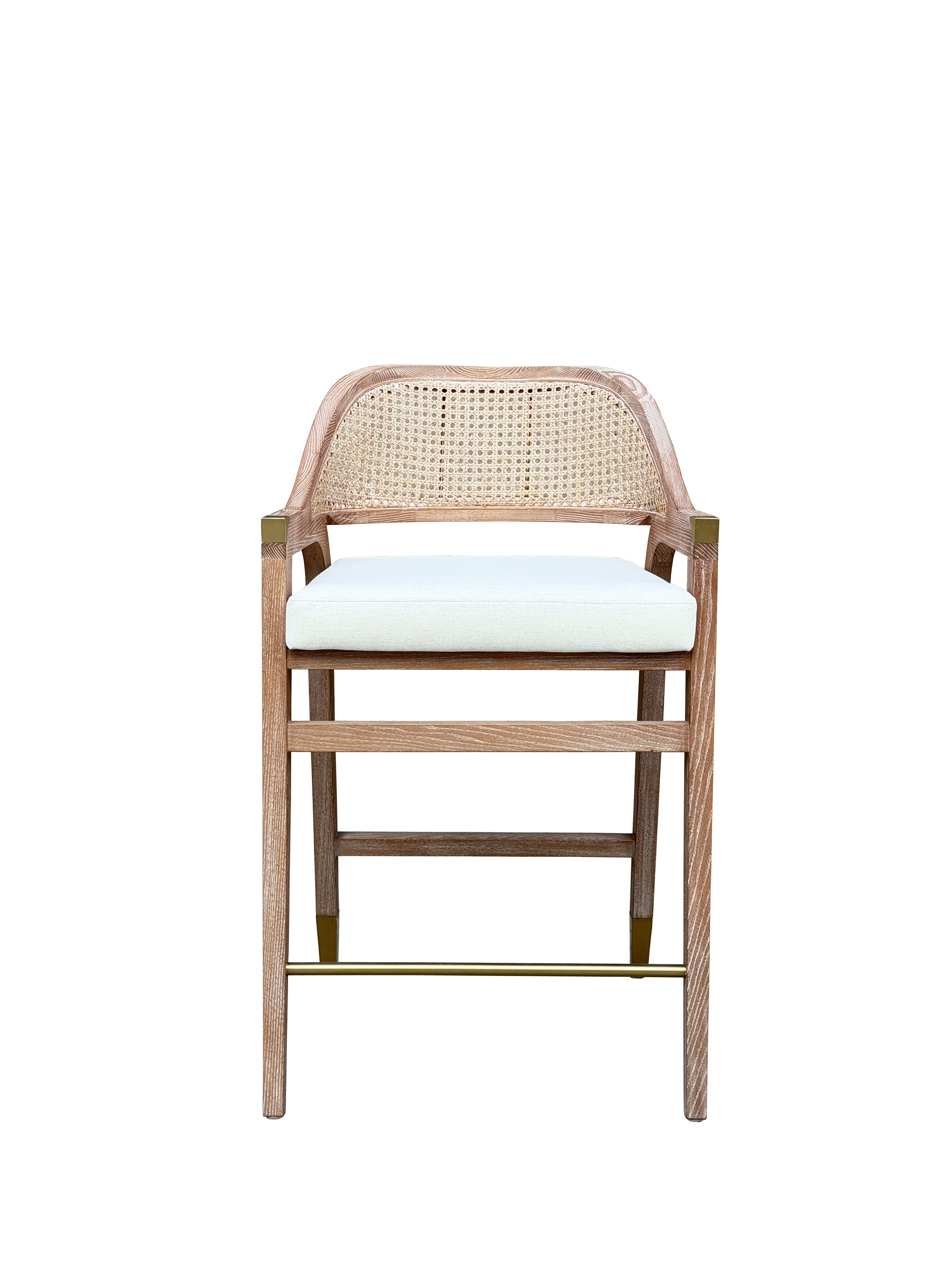 HLM105 Light Wood Rattan High-Back Solid Wood Bar Stool With Linen Cushion - High Leisure Chair For Restaurant &amp; Bar