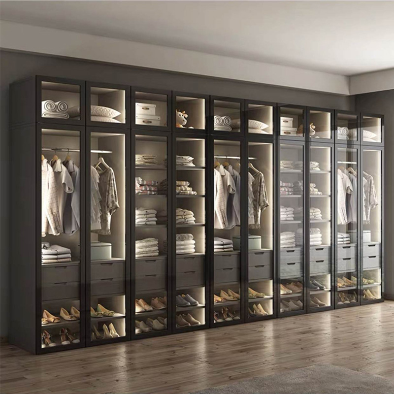 YALIG American Style Modern Design Glass Door Wooden Wardrobe Closet