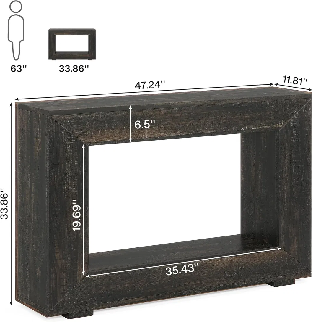 Square Farmhouse Console Table 47 Inches Entryway Console Table with Storage