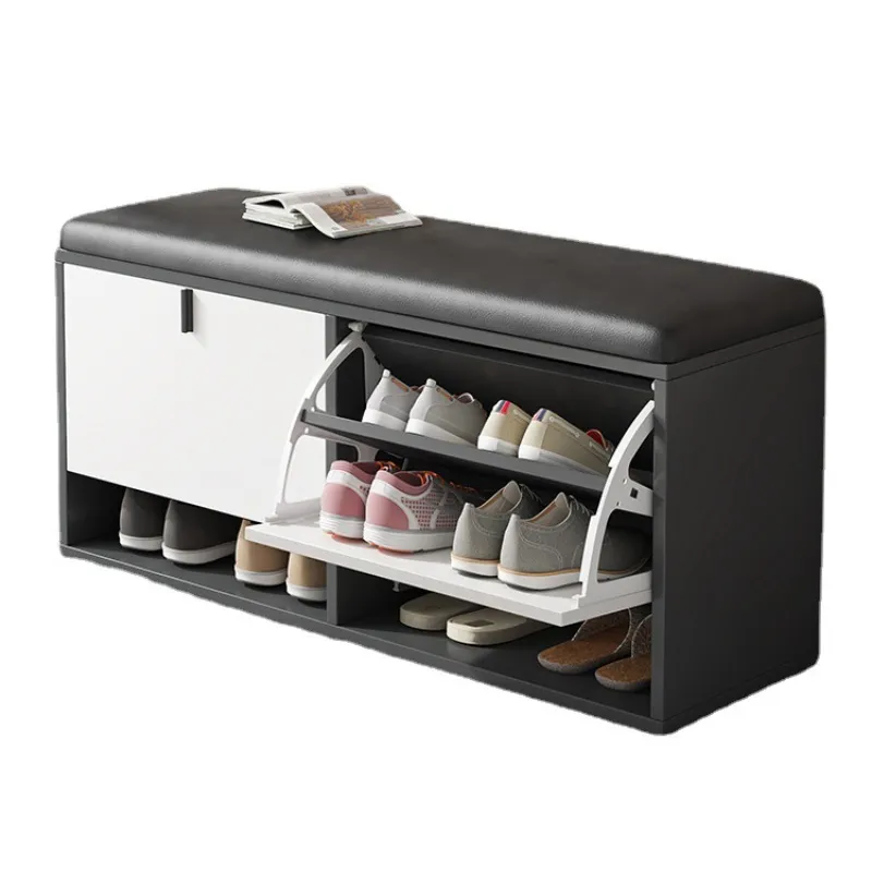 Home Living Room Entryway Furniture Pull out Rotating Shoe Storage Organizer Rack Cabinet Wooden Shoe Bench