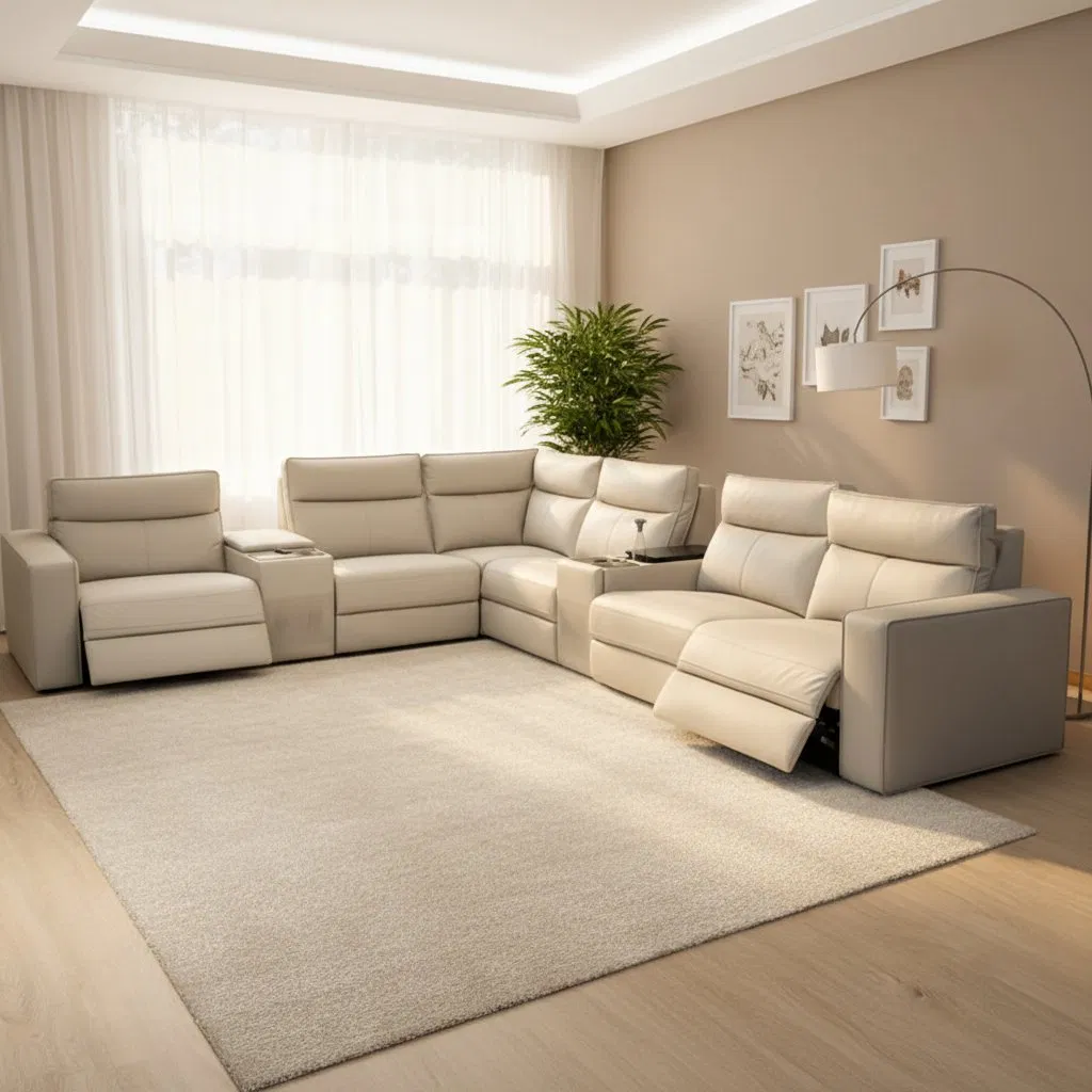 Luxury Corner Electric Recliner Sectional Sofa Set with Adjustable Headrest and USB Ports