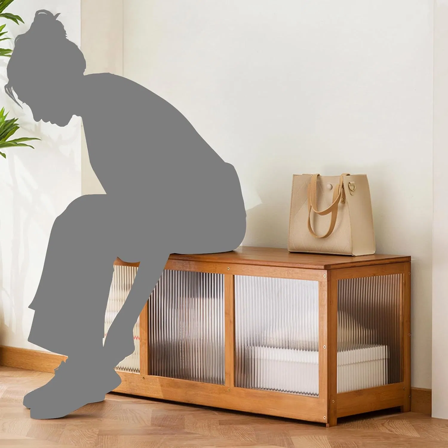 Large Storage Trunk with 2 Safety Hinges, Entryway Acrylic Panel Shoe Bench