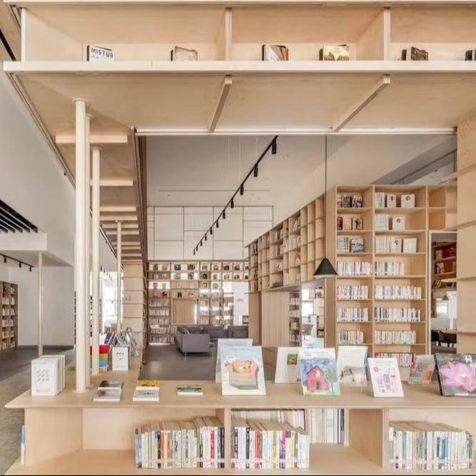 Design Custom Wall Mounted Book Stationery Display Shelf Library Furniture