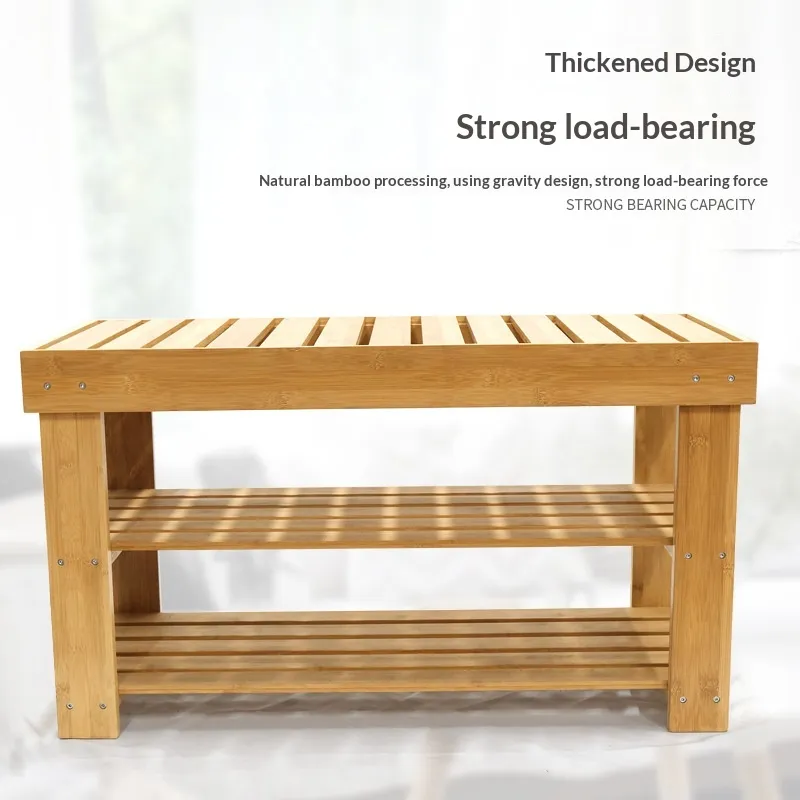 Bamboo Wooden Clothing Shop Stool Large Thick Household Item Bench Hotel Bench Household Product Home's Products Bamboo Product Entryway Living Room Bench