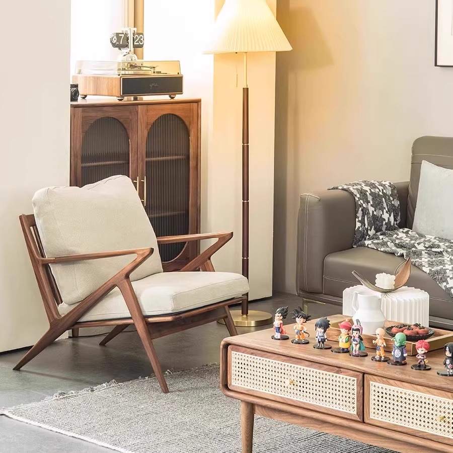 Wholesale Minimalist Living Room Chair Solid Wood Fabric Single Armchair