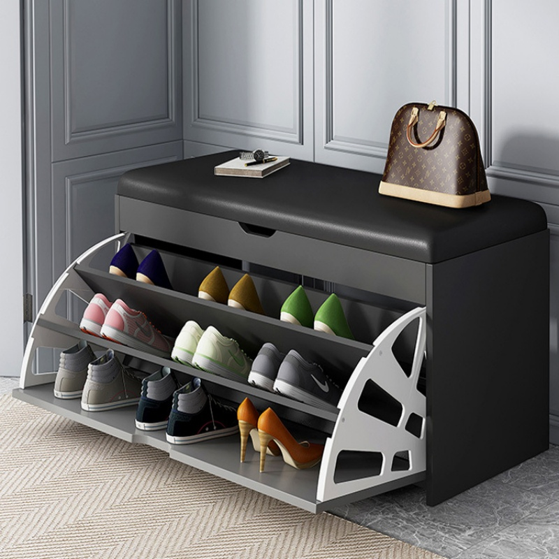 Home Living Room Entryway Furniture Pull out Rotating Shoe Storage Organizer Rack Cabinet Wooden Shoe Bench