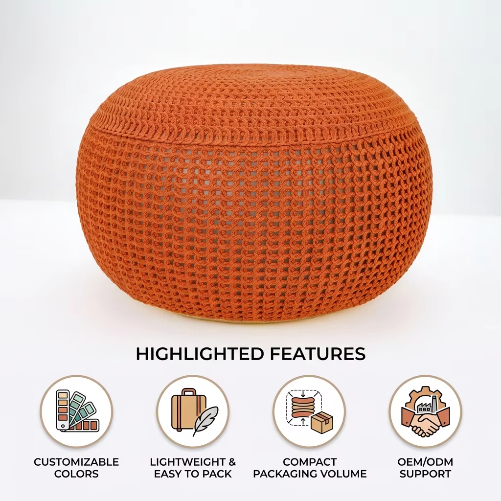 Knitted Stackable Foldable Pouf Ottoman Adjustable Soft Multifunctional Portable Stool for Bedroom Apartment Entry & Outdoor Use