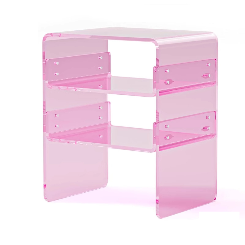 Pink Acrylic Side Table and Book Display Shelf Modern Furniture for Bedroom Office