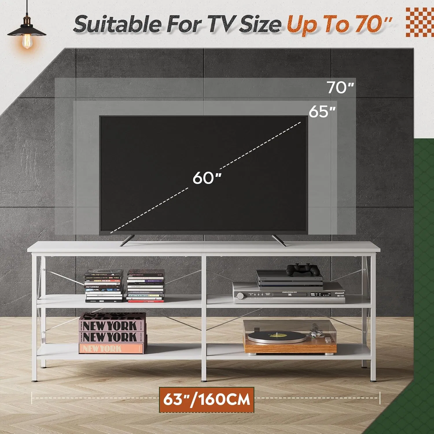 Home Entertainment Center TV Media Console with 3-Tier Storage Shelves