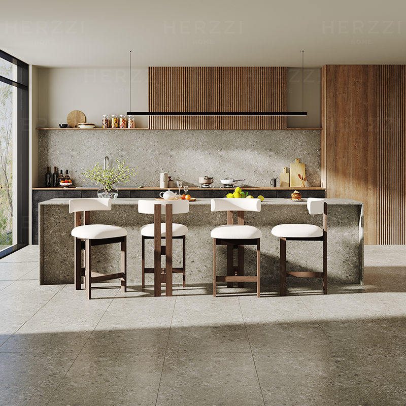 Nordic Luxury Solid Wood Bar Stools with Backrest Fixed Height Upholstered Counter Stools for Kitchen Bar