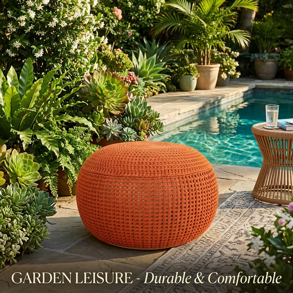 Knitted Stackable Foldable Pouf Ottoman Adjustable Soft Multifunctional Portable Stool for Bedroom Apartment Entry & Outdoor Use
