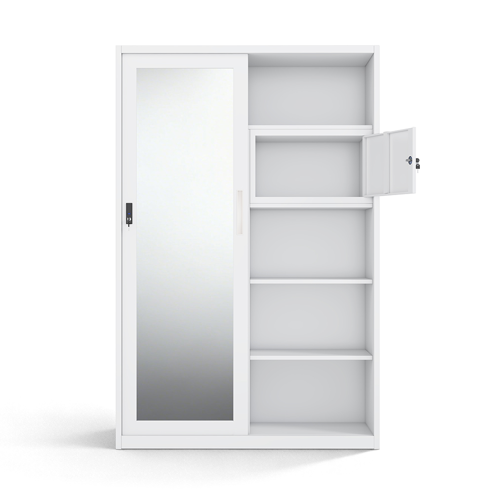 Durable Steel Storage Cabinet with Mirror, Patterned Metal Wardrobe Almirah for Bedroom Organization