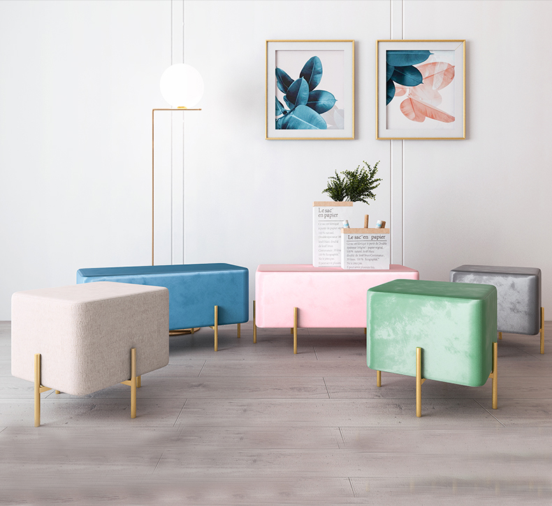 Gold Velvet Metal Base Footstool Ottoman Wooden Square Seating Foldable Storage Outdoor Dining Bathroom Bedroom School Hotel Use