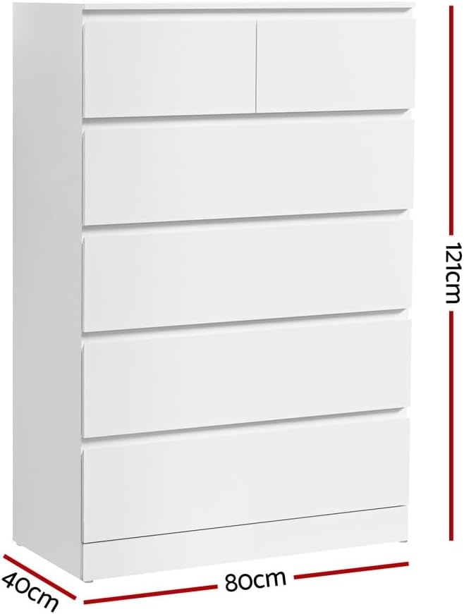 Modern White 6-Drawer Double Wooden Storage Dresser with Smooth Steel Rails for Living Room Bedroom