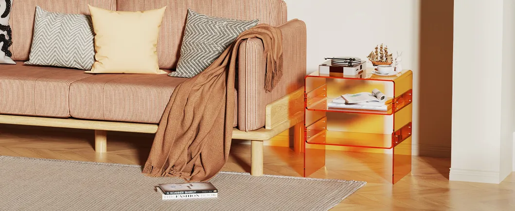 Pink Acrylic Side Table and Book Display Shelf Modern Furniture for Bedroom Office