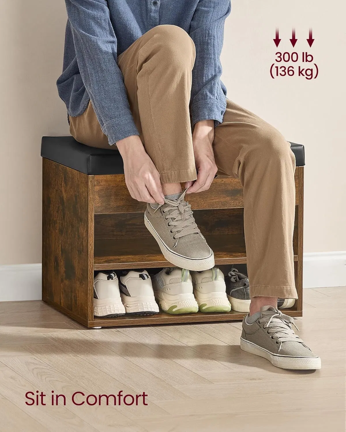 Eco-Friendly Storage Bench with Comfortable Cushion for Entryway