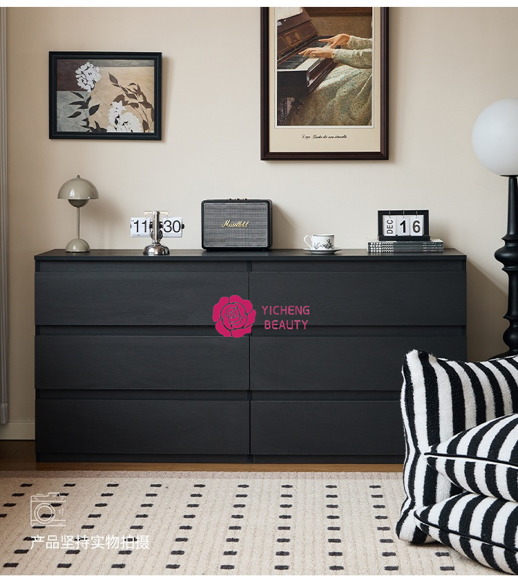 Yicheng Beauty Black 6 Drawer Storage Dresser Bedroom Furniture Wood Storage Cabinet with High Quality