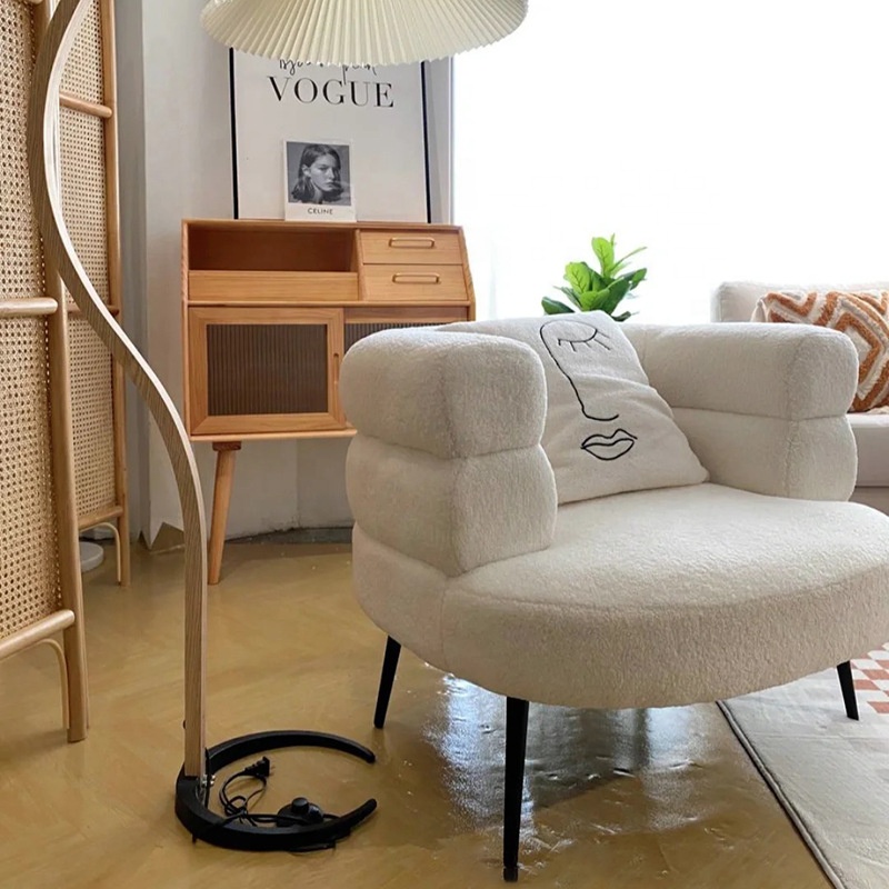 Designer New Elegant Home Furniture Round Boucle Arm Chair Living Room Modern Hotel Velvet Accent Chair Luxury Single Sofa Chair
